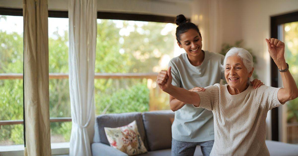 Compassionate Senior & Home Care in Chennai – Lucky Home Health Care Smiling elderly couple receiving home care from an Indian caregiver nurse in Chennai – Lucky Home Health Care